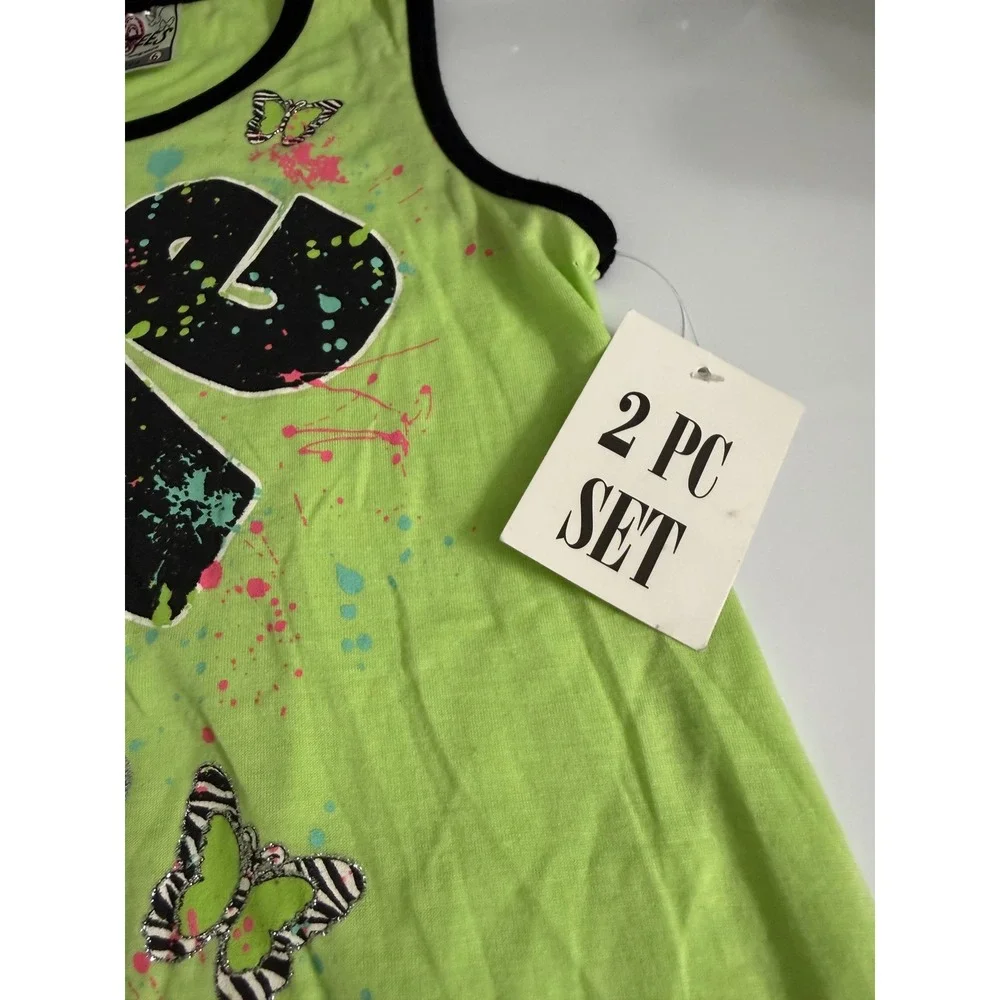 Beautees Girls 2 Piece Love Butterfly Neon Tank Bike Shorts Set Size 6 NWT